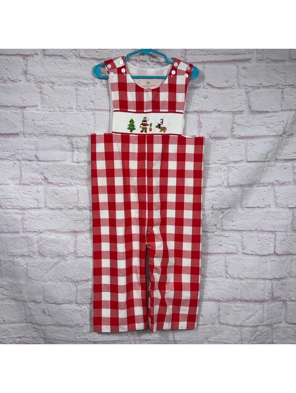 Smockingbird Red Gingham Christmas Jon Jon 3T